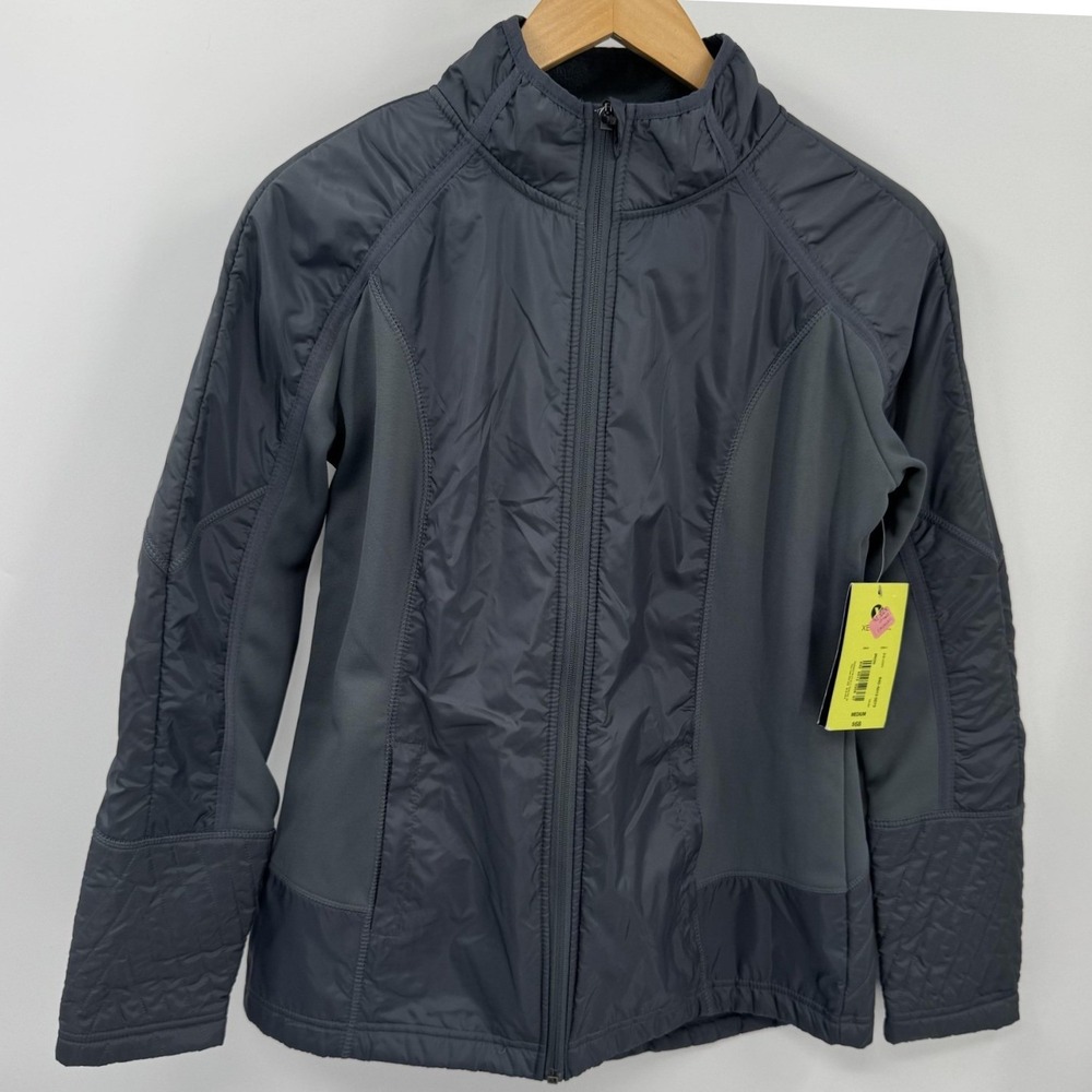 Xersion Womens Full Zip Jacket M Iron Grey Quilted Hybrid Athleisure Gorpcore